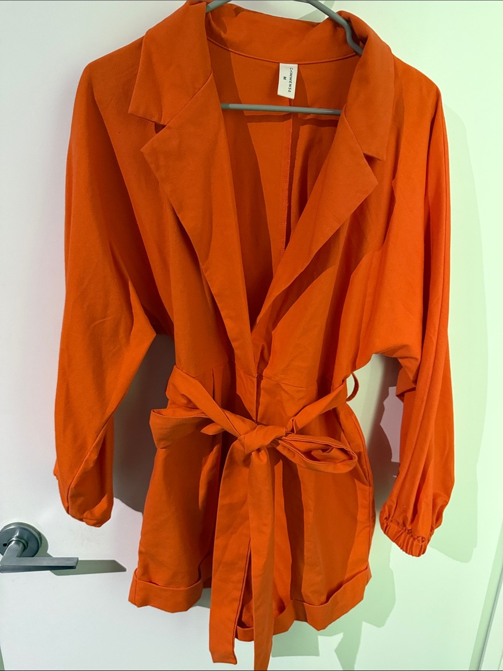 Commense Vibrant Orange Wrap Shorts Jumpsuit with Tie Waist
